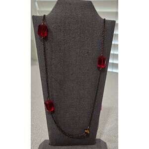 Red Clear Beaded Infinity Single Strand Necklace